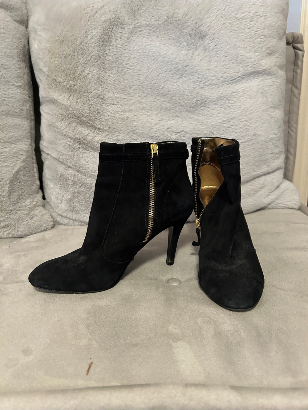 Nine West Black Suede Ankle Booties with Gold Zipper